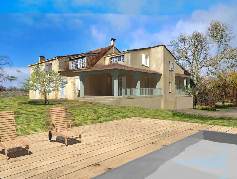 architecte d'intérieur pour rénover belle demeure en pierre avec piscine et pool house  à saint Emilion proche de libourne